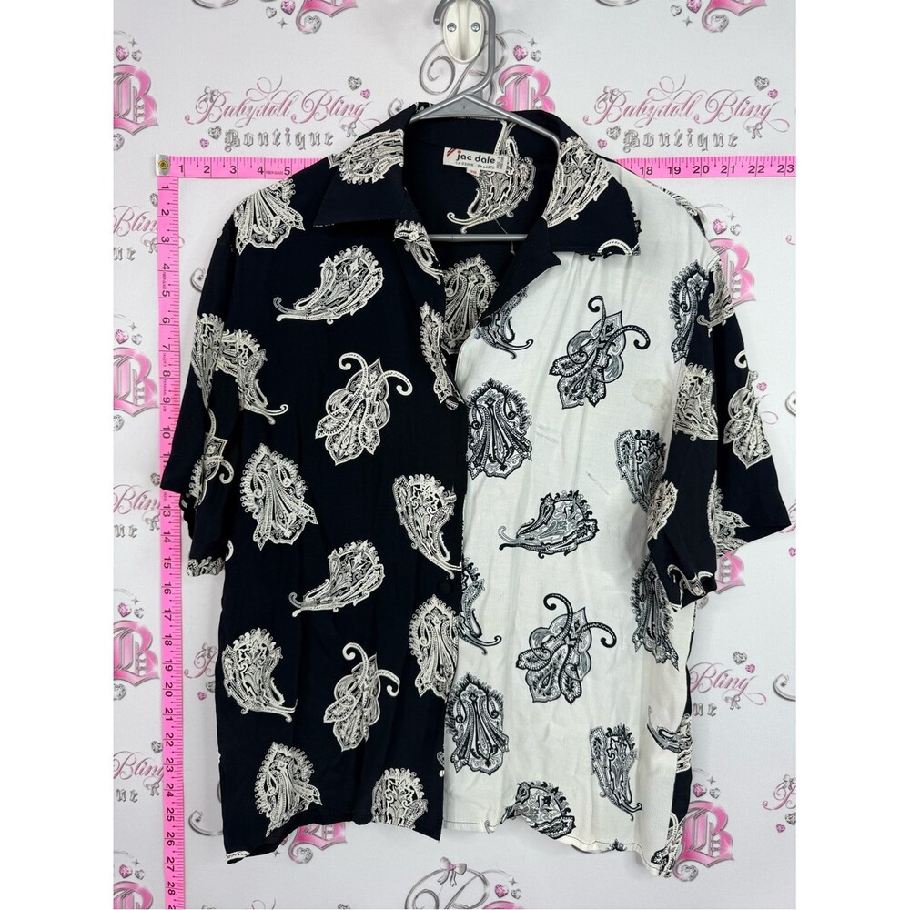 Jac Dale shirt vintage Two-Tone Black & White Paisley Camp Shirt
